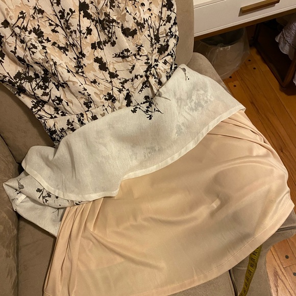 NWOT Liz Claiborne midi dress tan with brown and cream branch design 16 - Picture 4 of 6